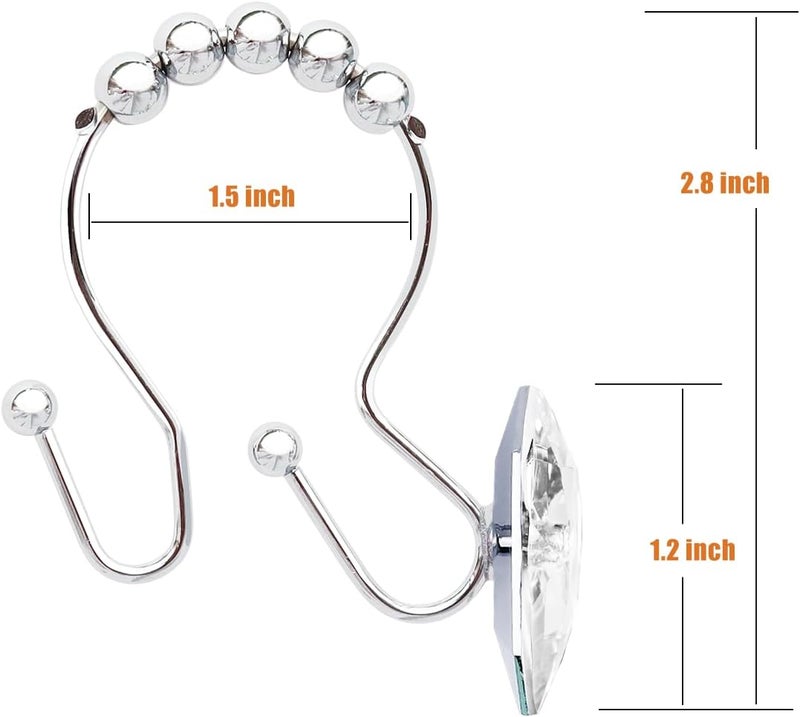 Yapicoco Shower Curtain Hooks Rings for Bathroom, 12PCS Heart Stainless Steel Rust Resistant Decorative Rhinestones Shower Curtain Rings Hangers for Shower Curtains (Double Hook Clear) - Image 3